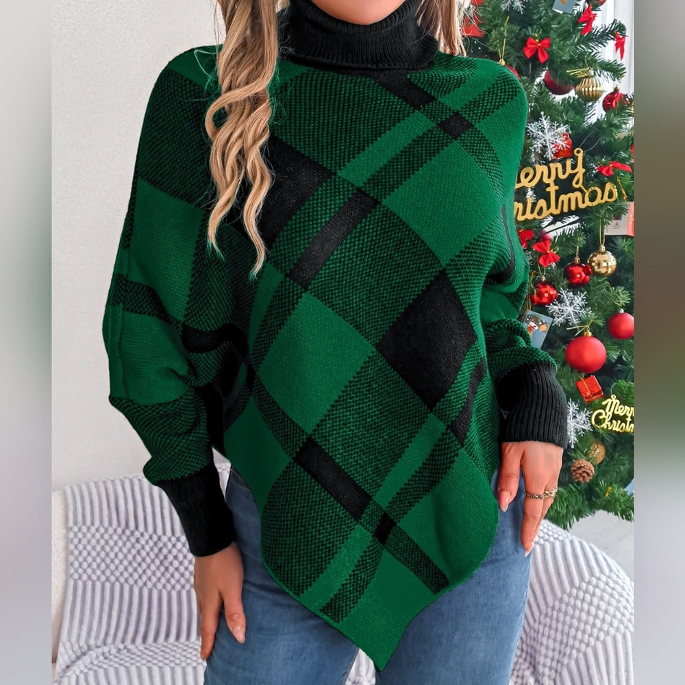 Isabelle Plaid Batwing Sweater - Green - Picture 3 of 7